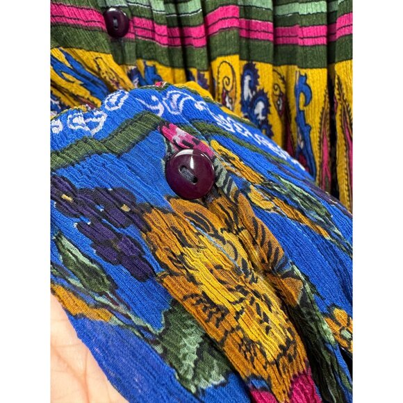 VTG Jasmine by KVM floral colorful crinkle button down maxi dress sz S - Picture 7 of 10